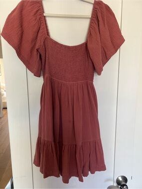 Kendall + Lane Rust Red Smocked Sundress